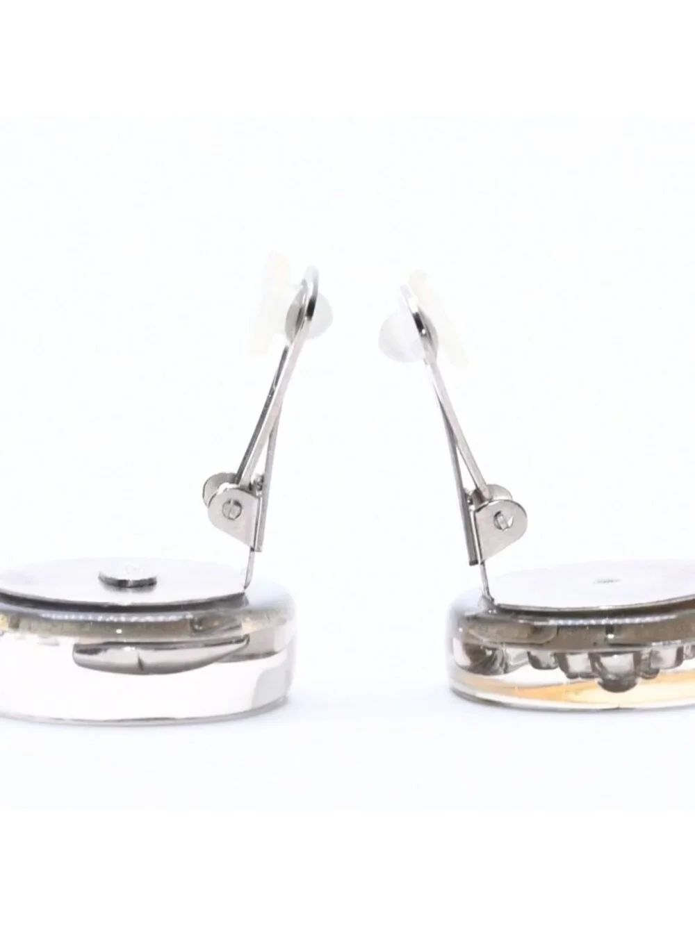 Chanel CC Logo Earrings 97 Resin Metal Aurora Clear Silver
